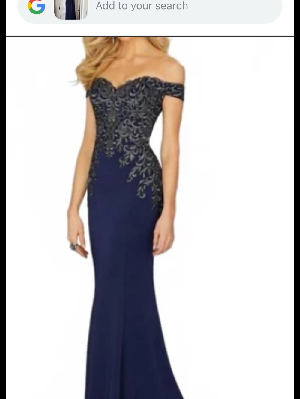 Off-Shoulder Navy Embroidered Evening Dress